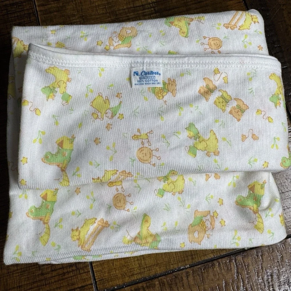 Vintage Carter's Baby Receiving Blanket White Yellow Green Nursery‎ Rhymes USA